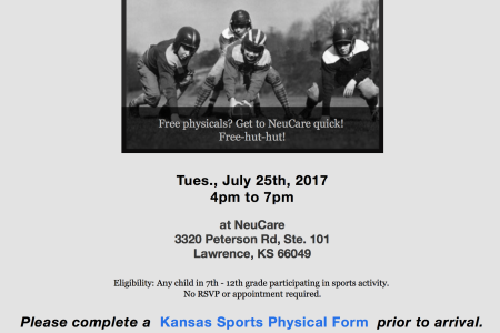sports physical form kansas
FREE Sports Physicals Courtesy of Dr Neu of NeuCare sports physical form kansas
FREE Sports Physicals Courtesy of Dr Neu of NeuCare